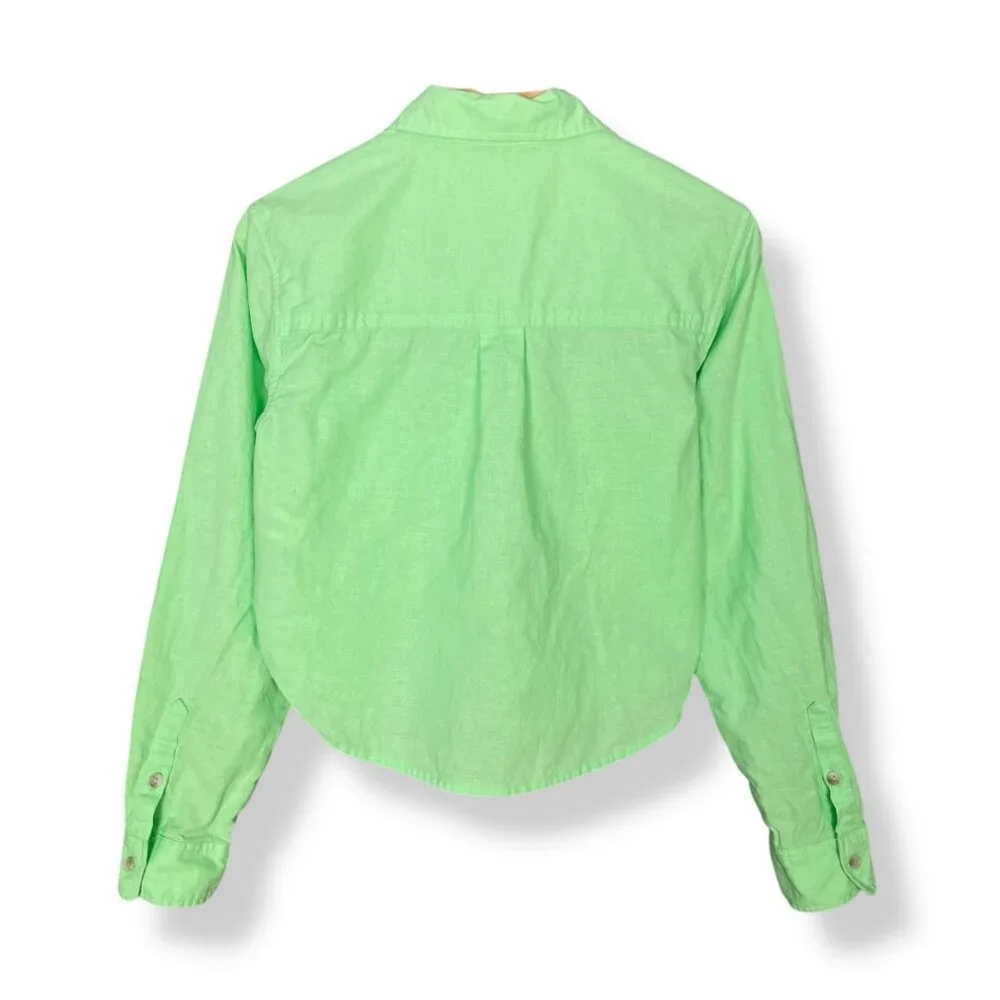 Universal Thread Crop Top Light Neon Green Cotton Linen Size XS‎ Long Sleeves